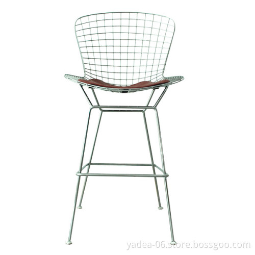 Metal wire armrest barstool Harry Bertoia bar stool replica leather cushion design
